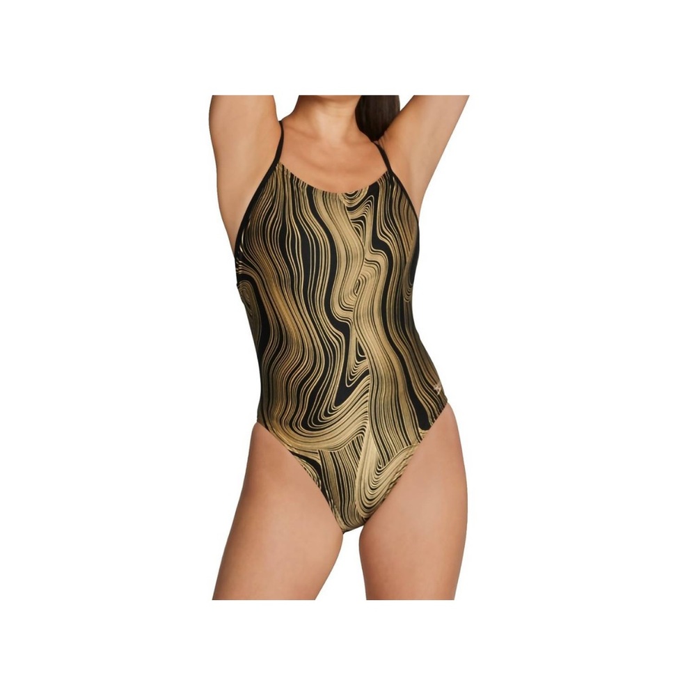 New Women’s Speedo Dripping In Gold Relay Back One Piece Swimsuit